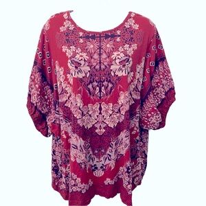 Free People Red Floral Boho Blouse